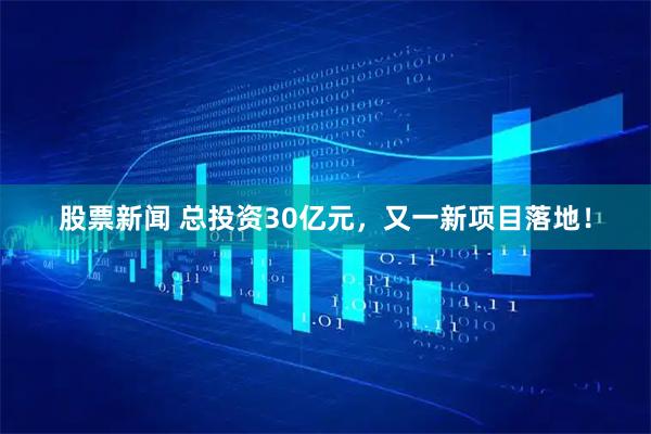 股票新闻 总投资30亿元，又一新项目落地！